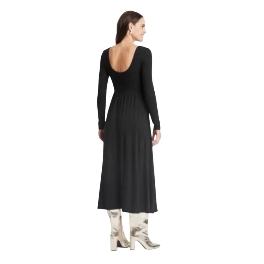 A New Day Women's 4X Long Sleeve Knit Ballet Maxi Dress‎ Black With Slit NEW